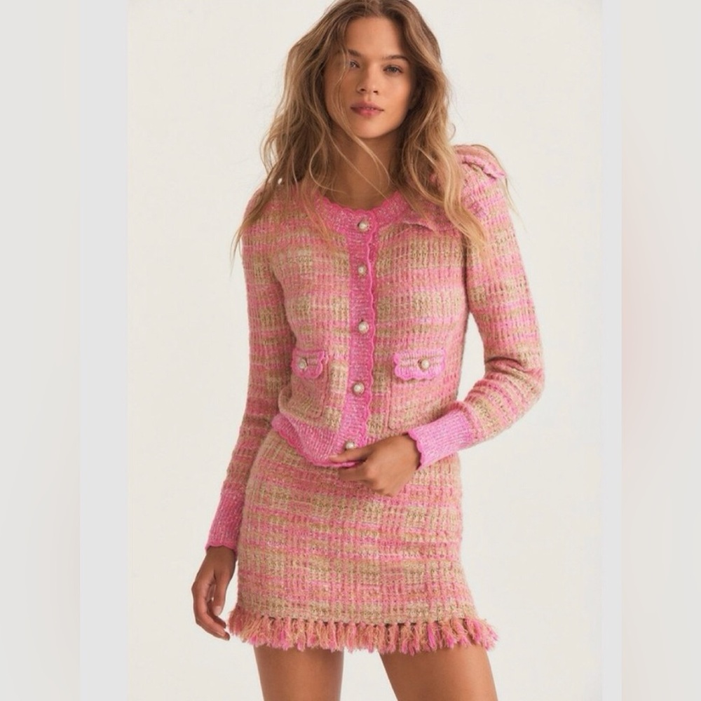 LoveShackFancy Chantria Cropped Cardigan & Balsam Mini Skirt Set Size S NWT